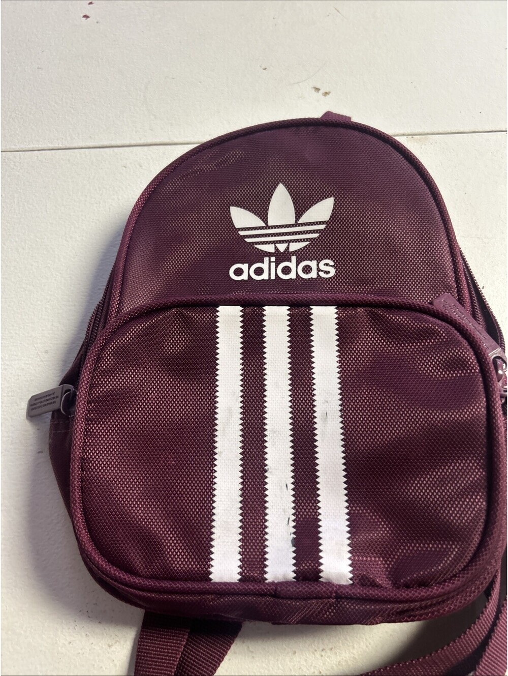adidas Burgundy Small Kids Backpack White Stripes Zip Closure Adjustable Straps